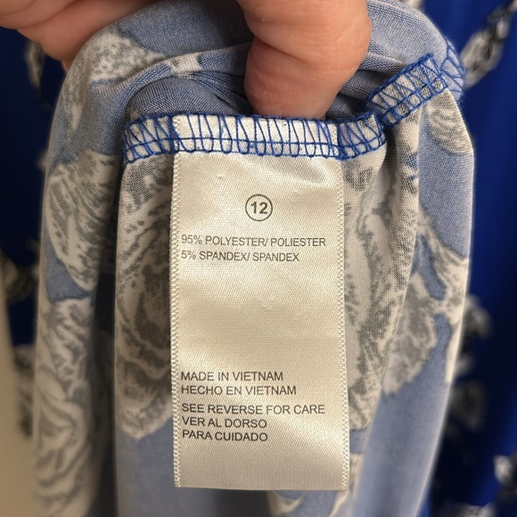 Shelby & Palmer Royal Blue Print Dress Keyhole Back Polyester Spandex Size 12 - Picture 7 of 9